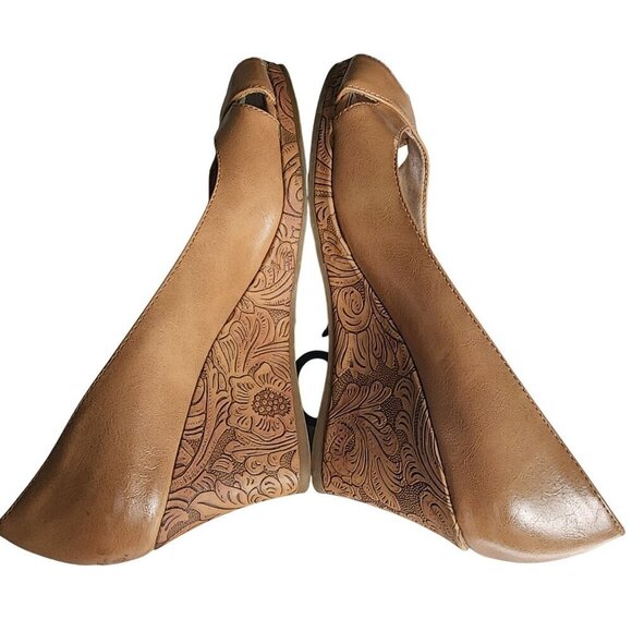 LifeStride Genuine Leather Peep Toe Platform Wedge Heels Tan Size 9 - Picture 8 of 13